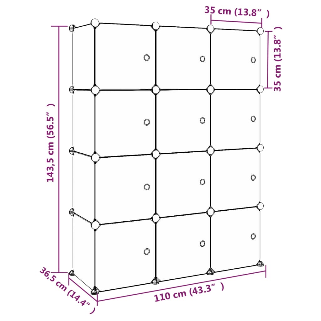 Children's wardrobe modular with 12 cubes green PP