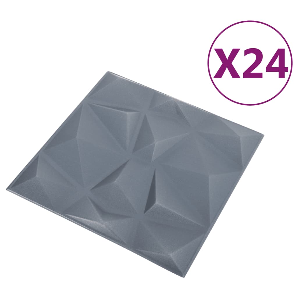 3D-Wandpaneele 24 Stk. 50x50 cm Diamant Grau 6 m²