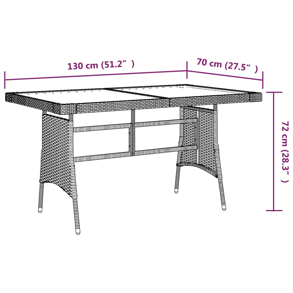 Garden table grey 130x70x72 cm poly rattan &amp; solid acacia wood