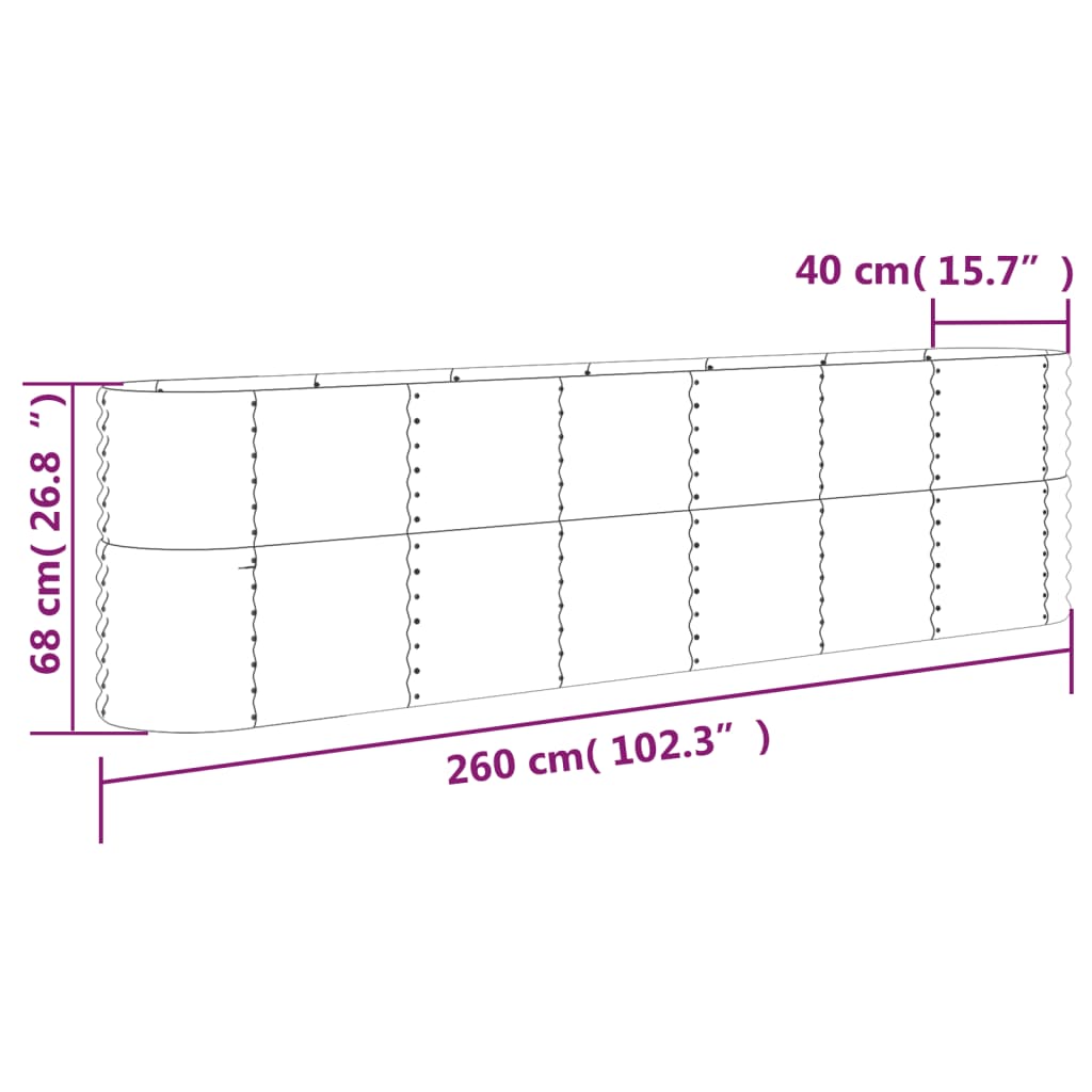 Hochbeet Verzinkter Stahl 260x40x68 cm Silbern