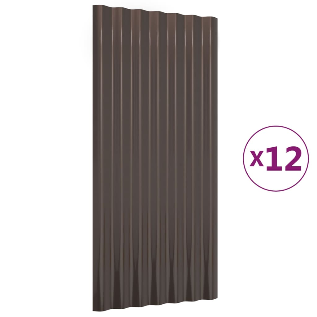 Dachpaneele 12 Stk. Verzinkter Stahl Braun 80x36 cm