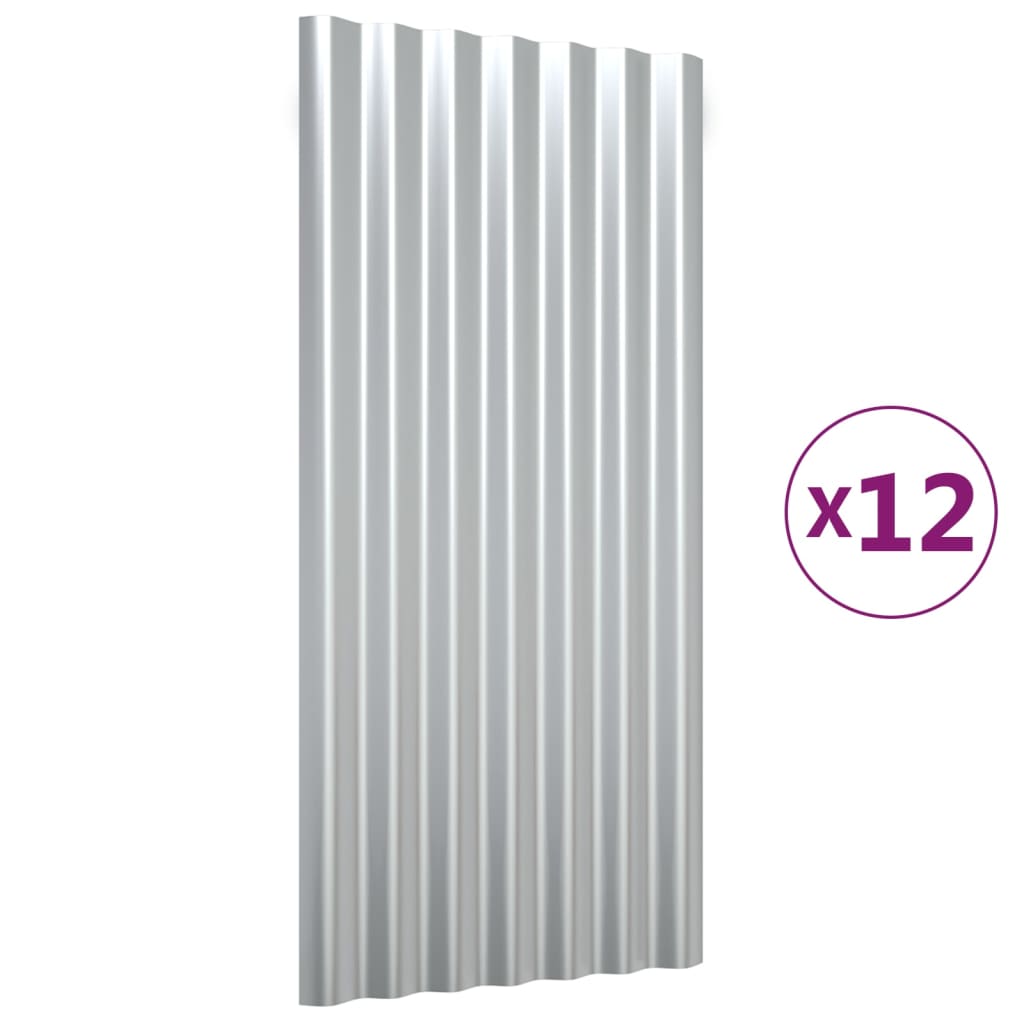 Dachpaneele 12 Stk. Verzinkter Stahl Silber 80x36 cm