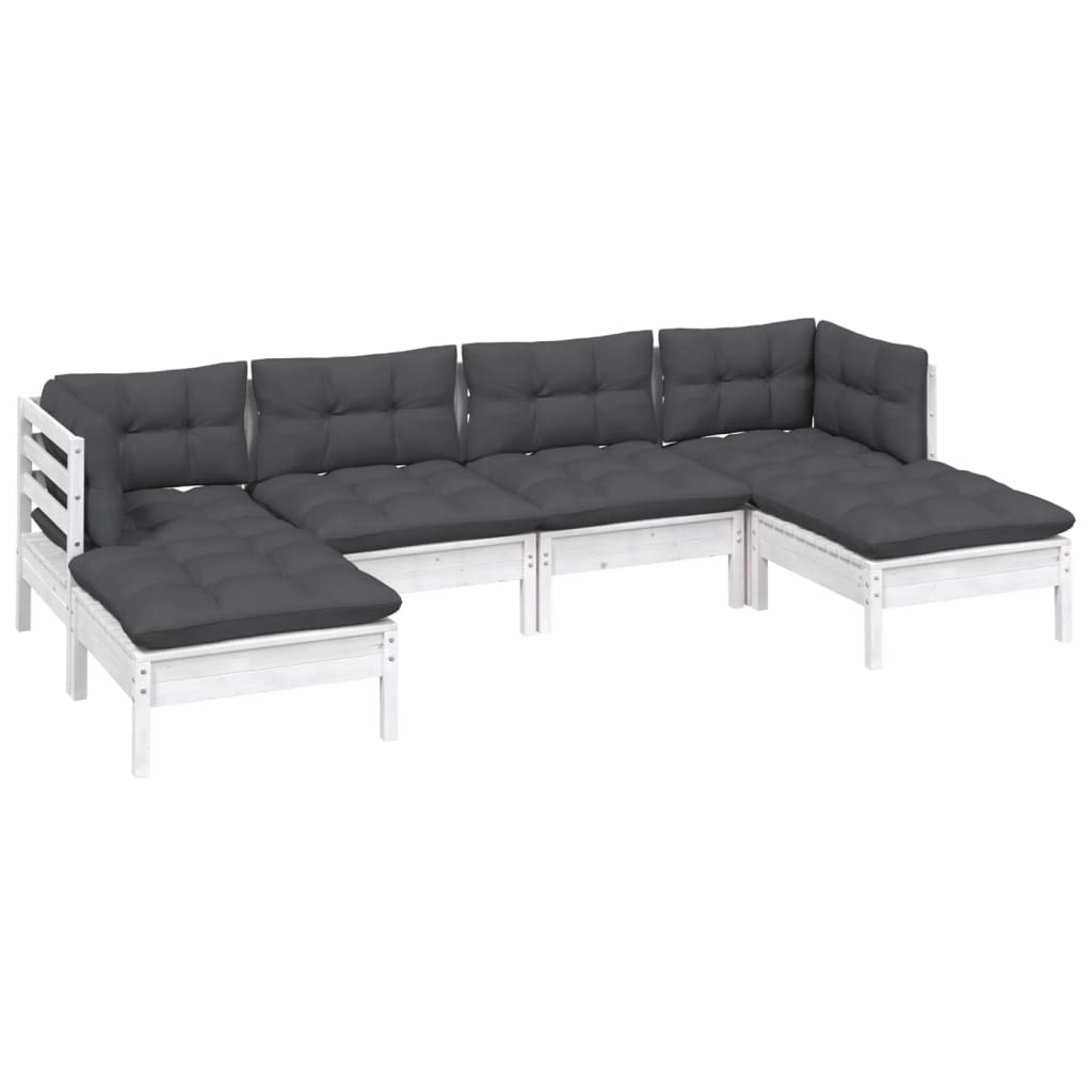 6-tlg. Garten-Lounge-Set mit Kissen Weiß Kiefernholz