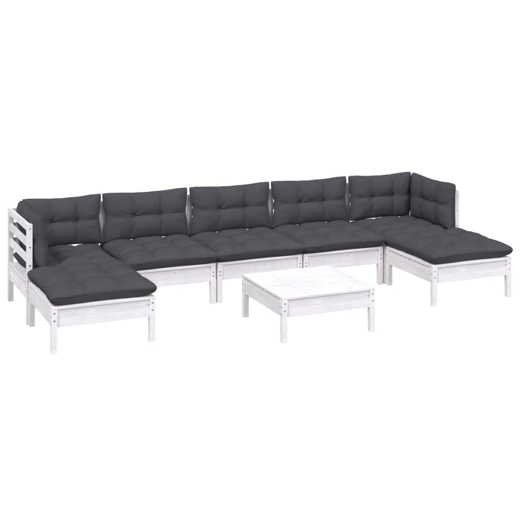 8-tlg. Garten-Lounge-Set mit Kissen Weiß Kiefernholz