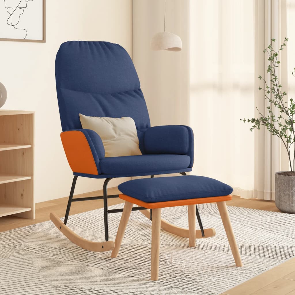Schaukelsessel mit Hocker Blau Stoff
