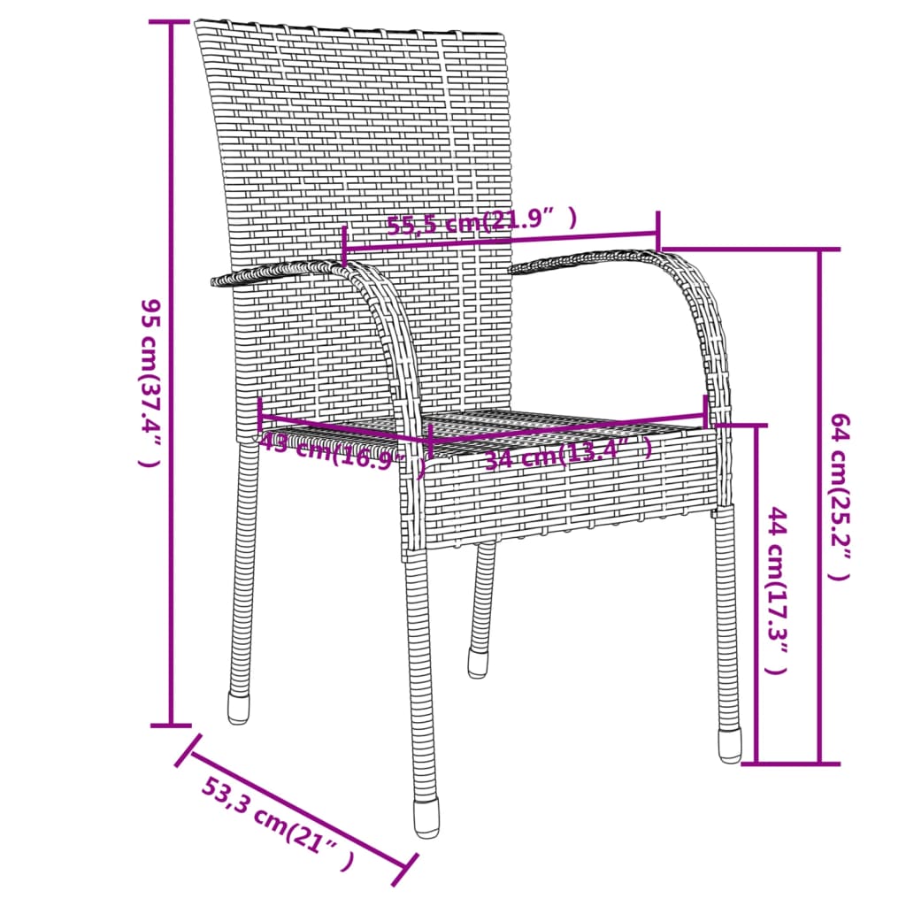 3-tlg. Garten-Essgruppe Poly Rattan Schwarz