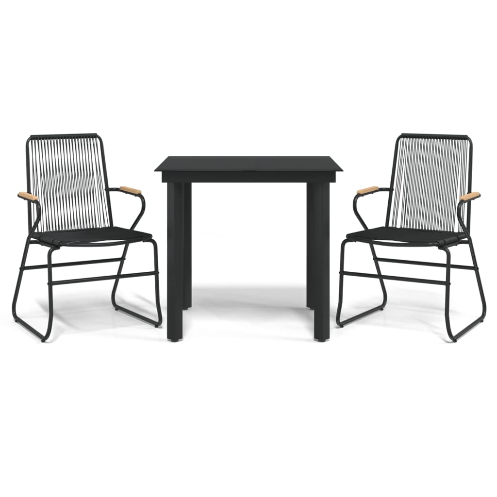 3-tlg. Garten-Essgruppe Schwarz PVC Rattan