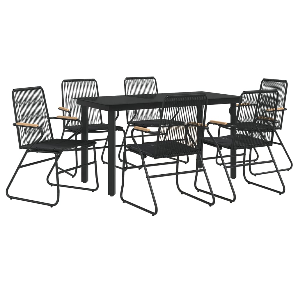 7-tlg. Garten-Essgruppe Schwarz PVC-Rattan