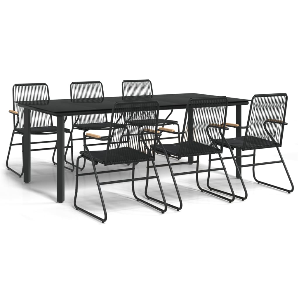 7-tlg. Garten-Essgruppe Schwarz PVC-Rattan