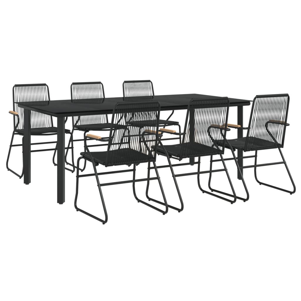 7-tlg. Garten-Essgruppe Schwarz PVC-Rattan