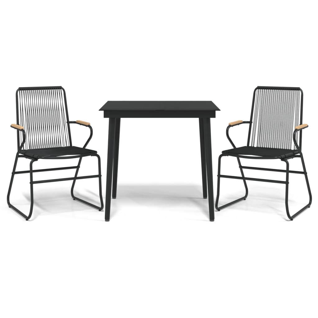 3-tlg. Garten-Essgruppe Schwarz PVC Rattan