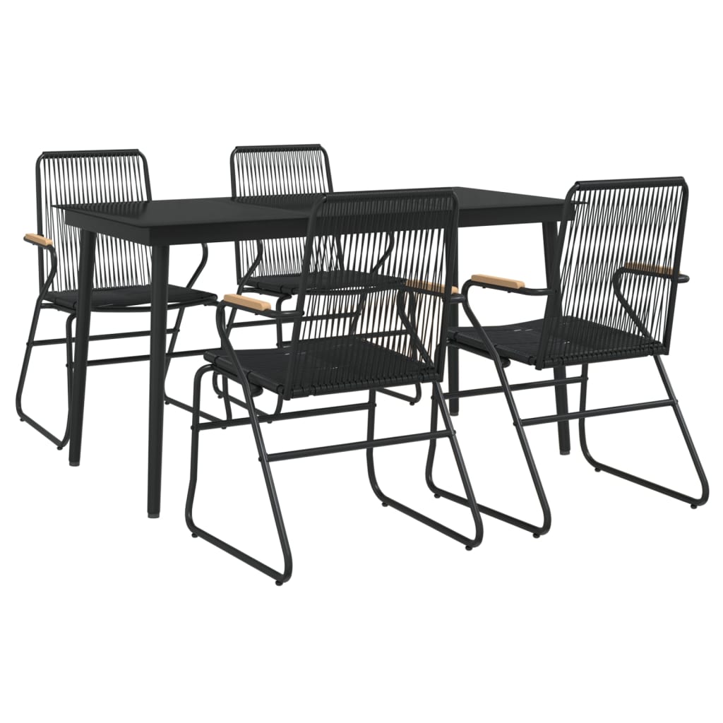 5-tlg. Garten-Essgruppe Schwarz PVC Rattan