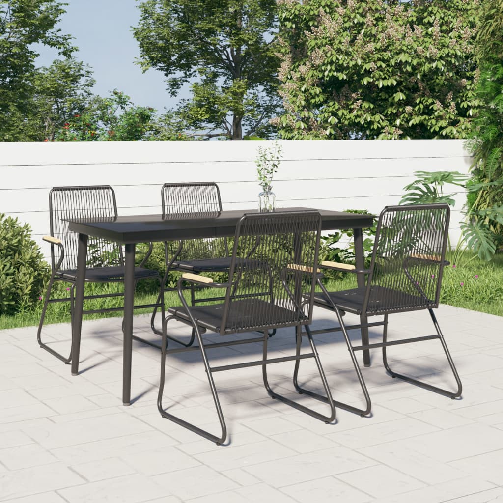 5-tlg. Garten-Essgruppe Schwarz PVC Rattan