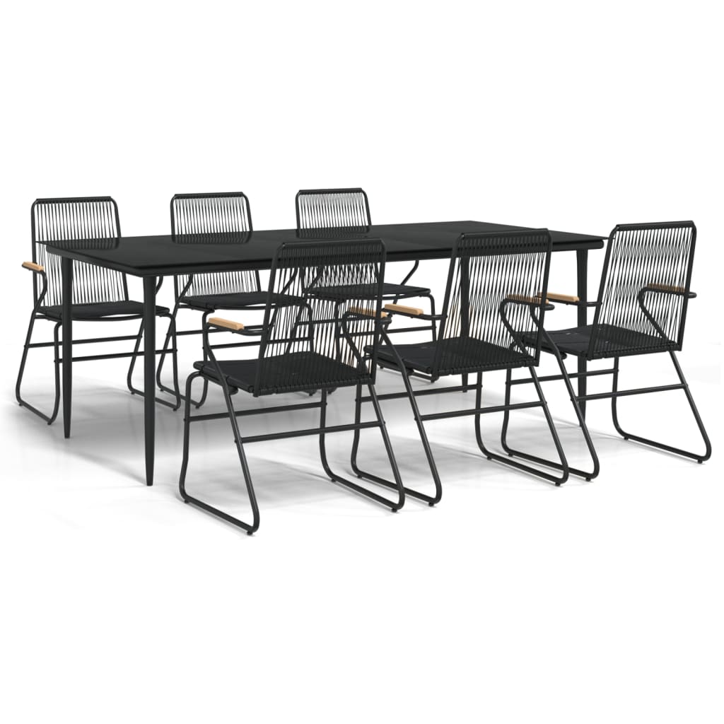 7-tlg. Garten-Essgruppe Schwarz PVC-Rattan