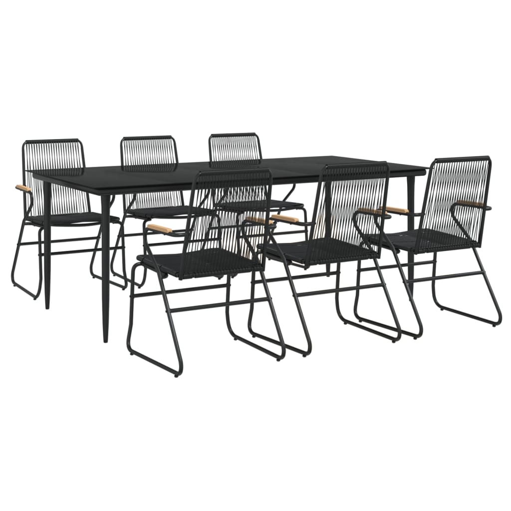 7-tlg. Garten-Essgruppe Schwarz PVC-Rattan