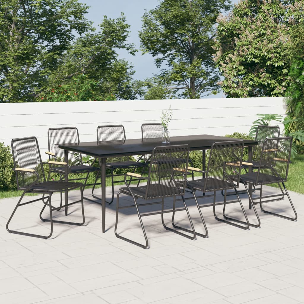9-tlg. Garten-Essgruppe Schwarz PVC Rattan