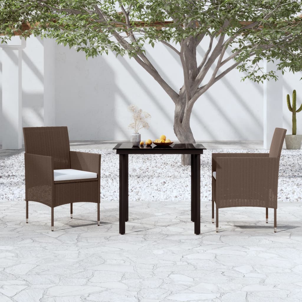 3-tlg. Garten-Essgruppe mit Kissen Braun und Schwarz