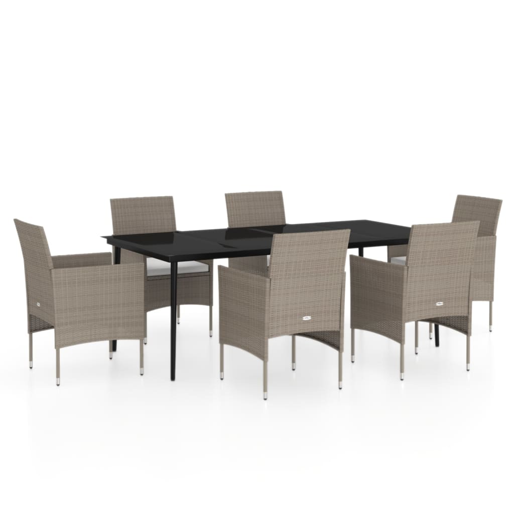 7-tlg. Garten-Essgruppe mit Kissen Beige und Schwarz