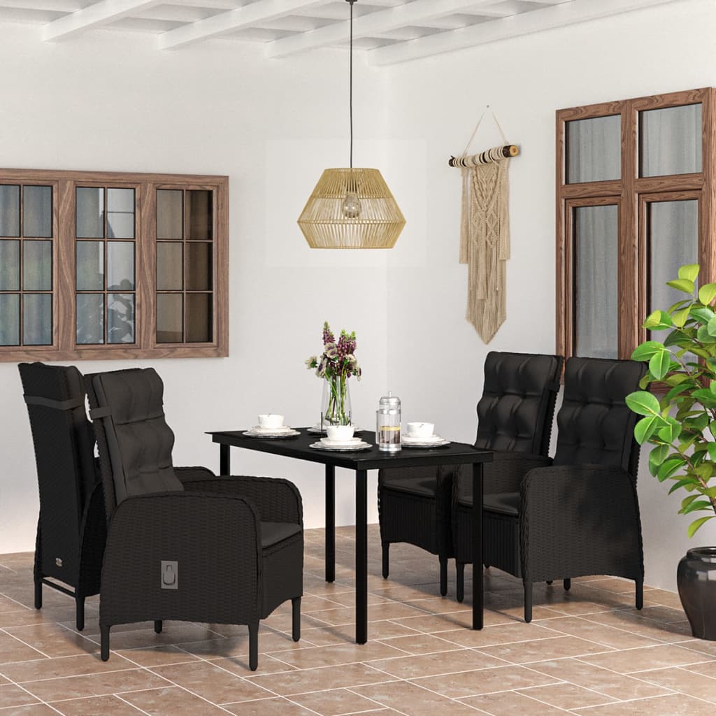 5-tlg. Garten-Essgruppe mit Kissen Schwarz