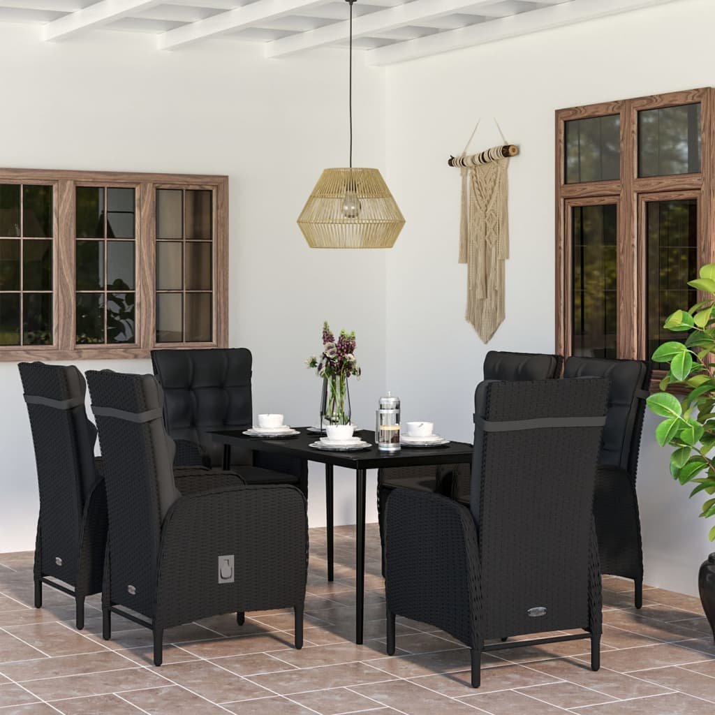 7-tlg. Garten-Essgruppe mit Kissen Schwarz