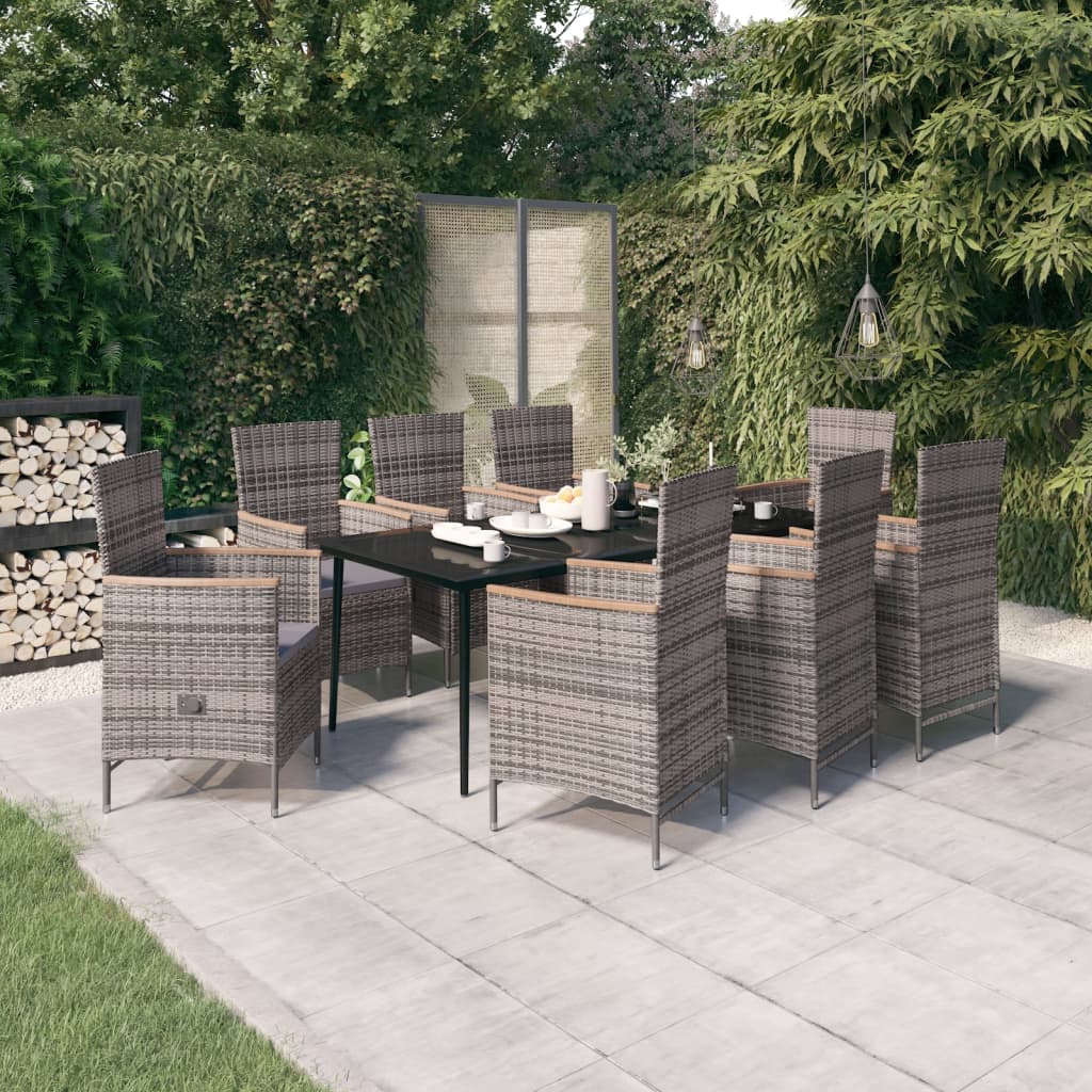 9-tlg. Garten-Essgruppe mit Auflagen Grau