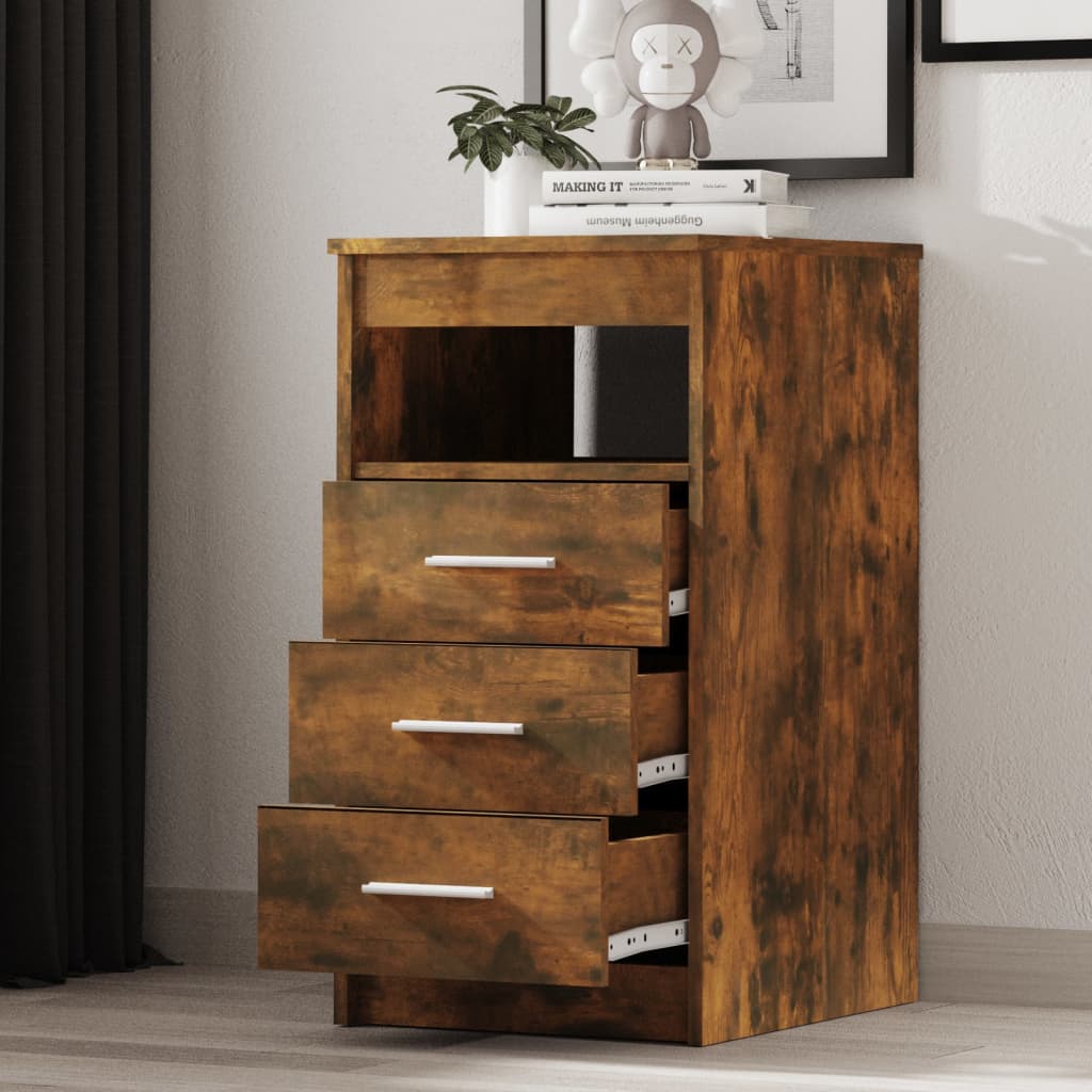 Sideboard with drawers smoked oak 40x50x76 cm wood material