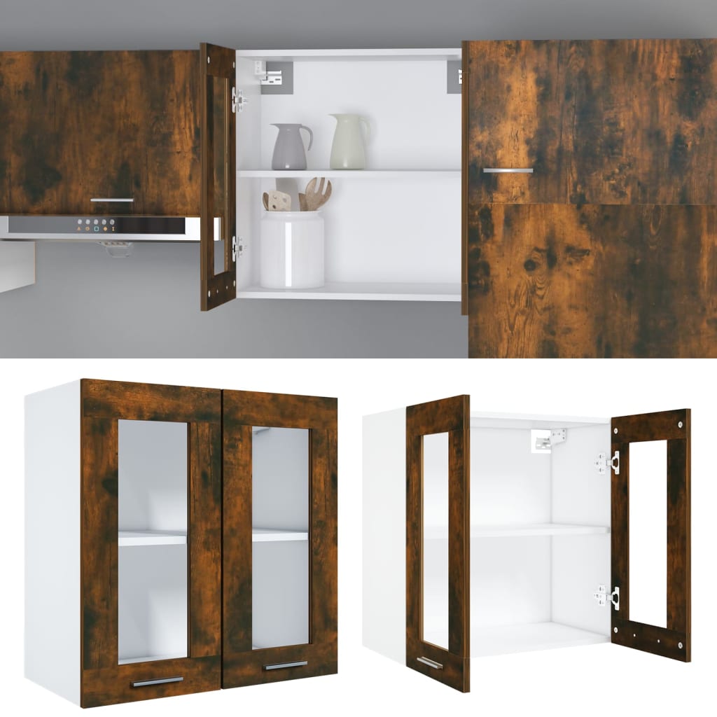 Wall cabinet Lyon glass smoked oak 60x31x60 cm wood material