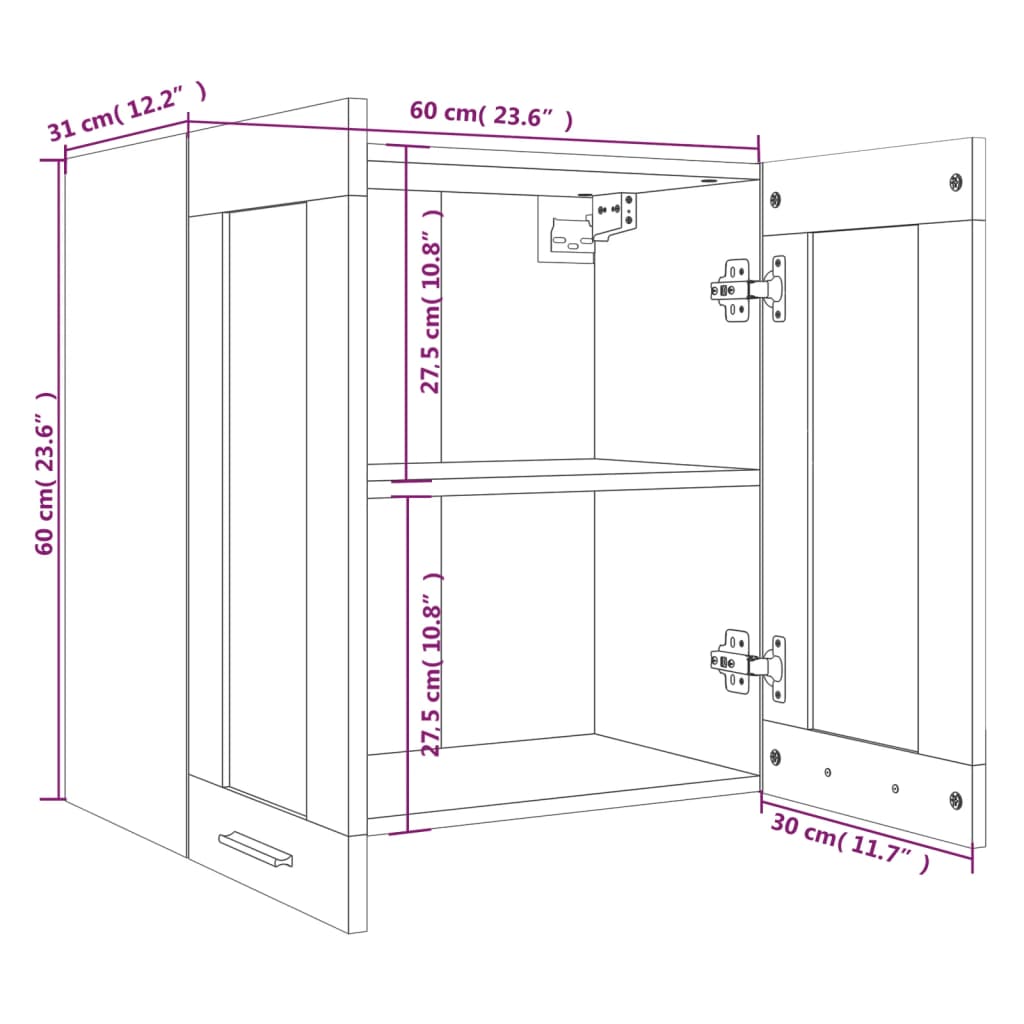Wall cabinet Lyon glass smoked oak 60x31x60 cm wood material