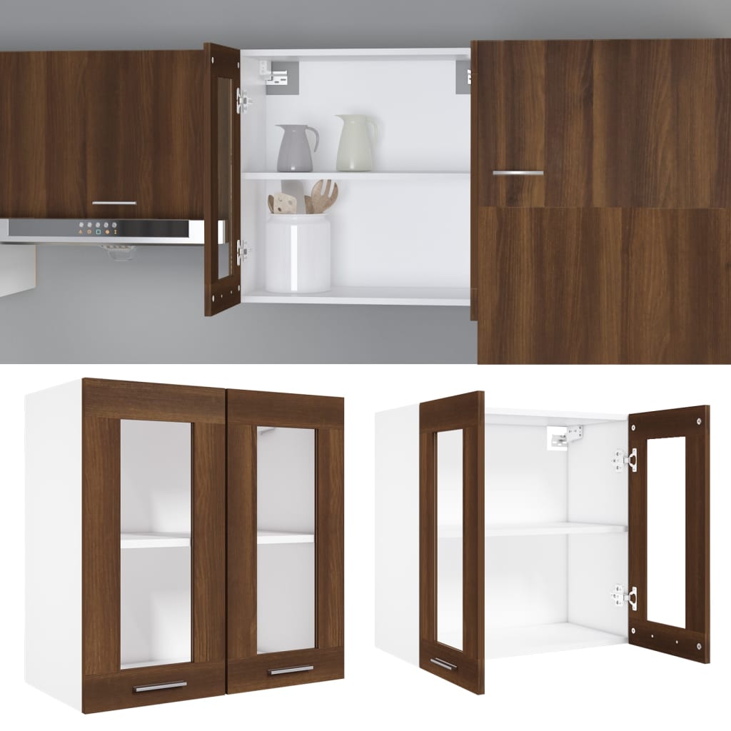 Hängeschrank Lyon Glas Braun Eiche-Optik 60x31x60 cm Holzwerkstoff