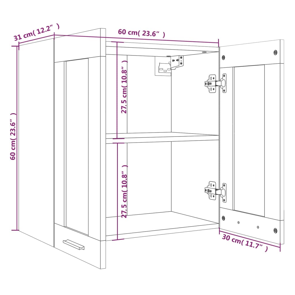 Hängeschrank Lyon Glas Braun Eiche-Optik 60x31x60 cm Holzwerkstoff