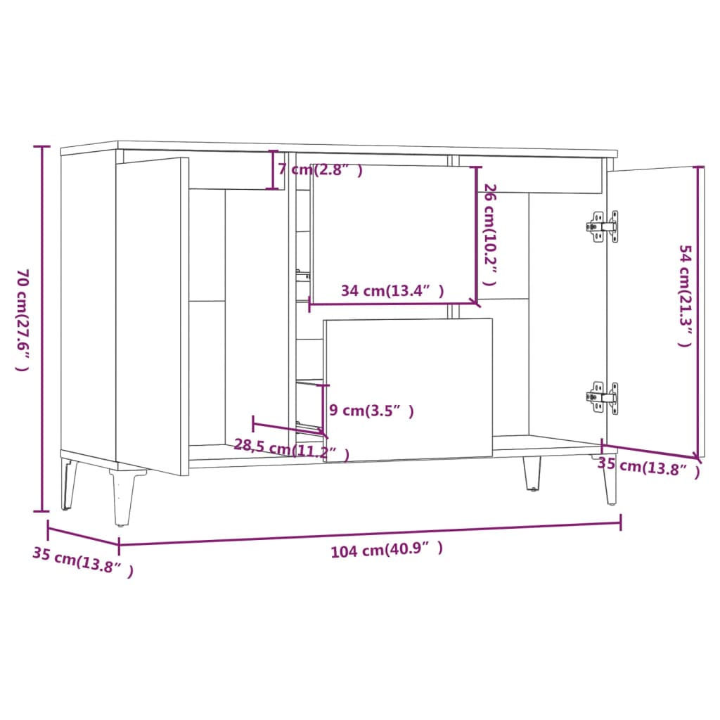 Sideboard Grau Sonoma 102x35x70 cm Holzwerkstoff