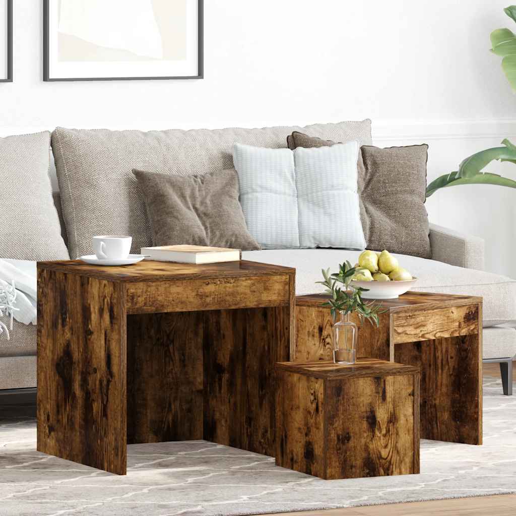 Satztische 3 Stk. Räuchereiche Holzwerkstoff