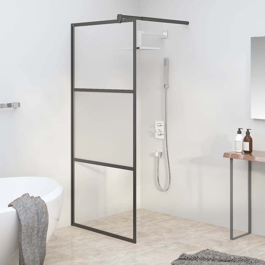 Shower screen for walk-in shower 80x195 cm ESG semi-matt black