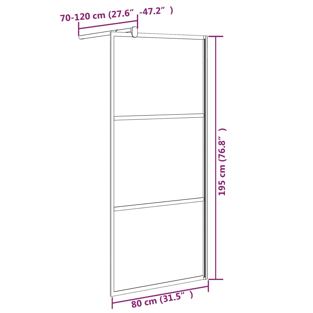 Shower screen for walk-in shower 80x195 cm ESG stone design black