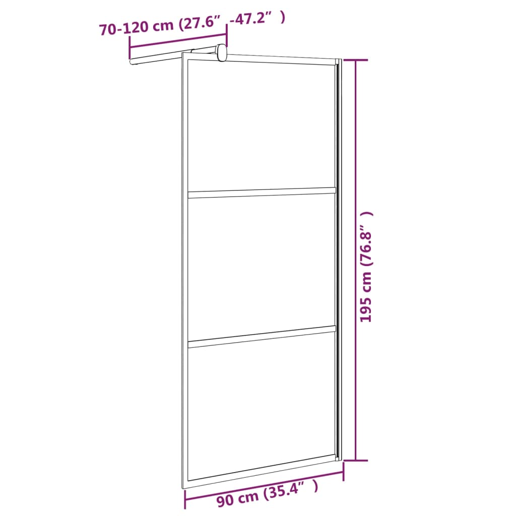 Duschwand für Walk-In Dusche 90x195 cm ESG Steindesign Schwarz
