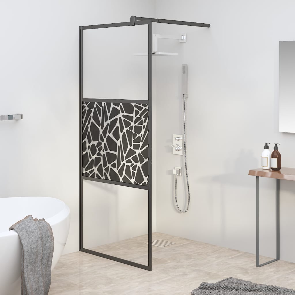 Shower screen for walk-in shower 90x195 cm ESG stone design black