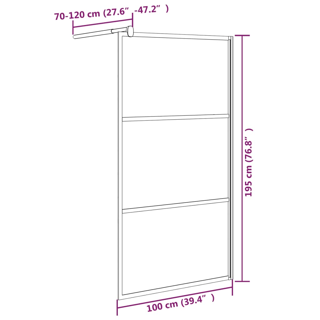 Shower screen for walk-in shower 100x195cm ESG stone design black