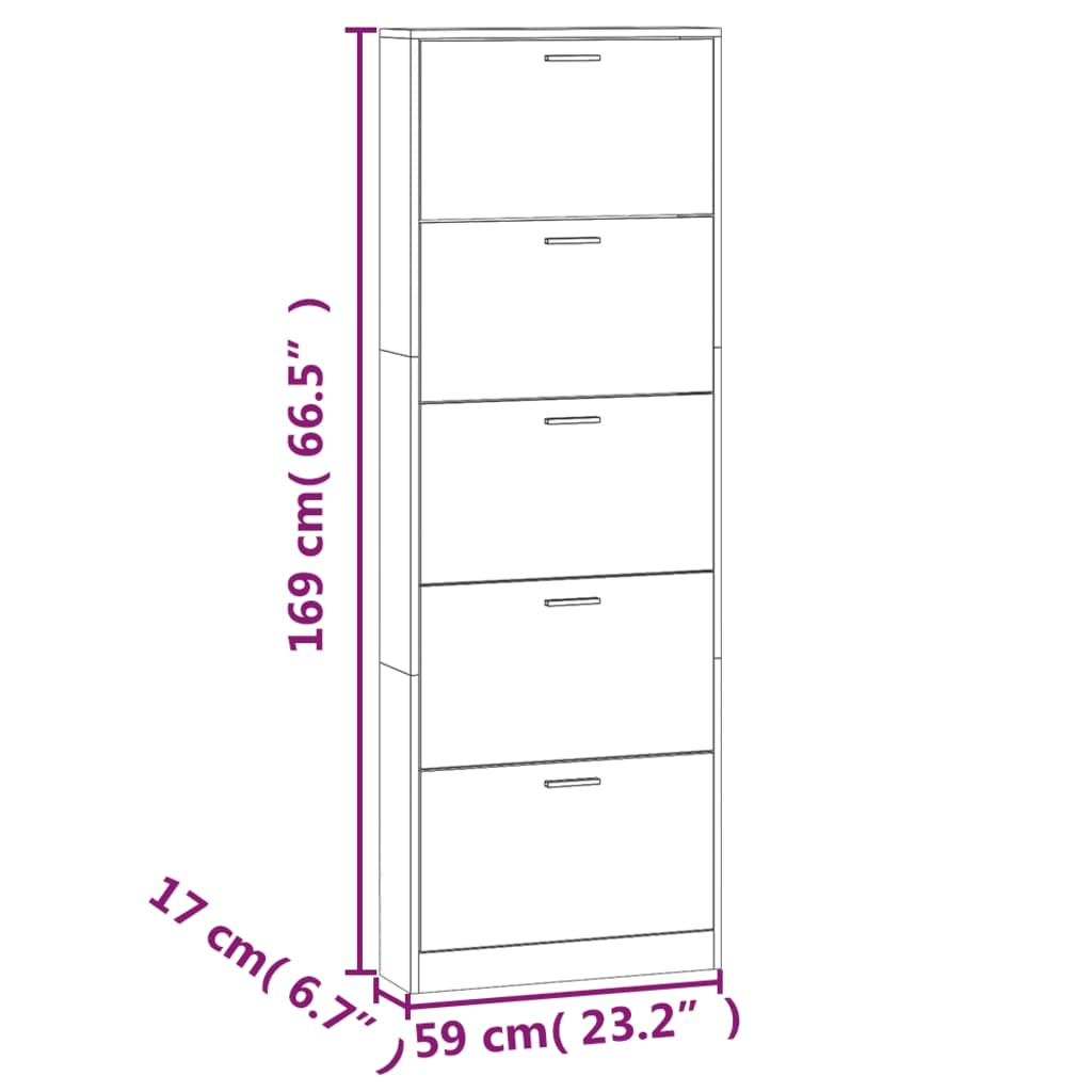 Shoe cabinet gray Sonoma 59x17x169 cm wood material