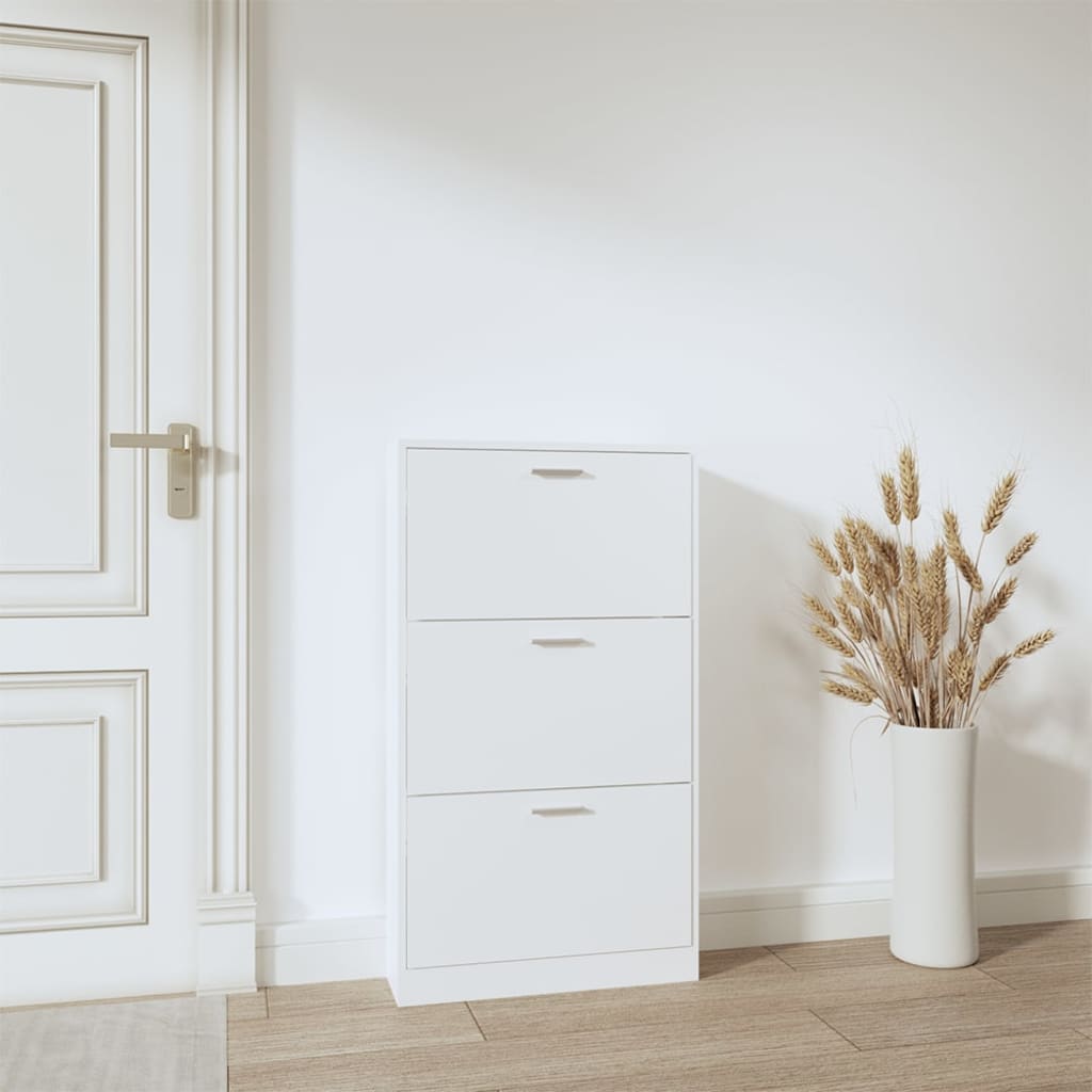 Shoe cabinet white 59x17x108 cm wood-based material