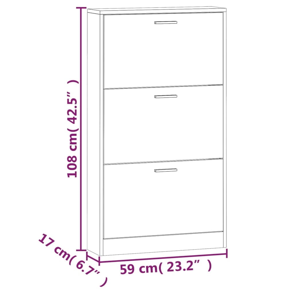 Shoe cabinet white 59x17x108 cm wood-based material