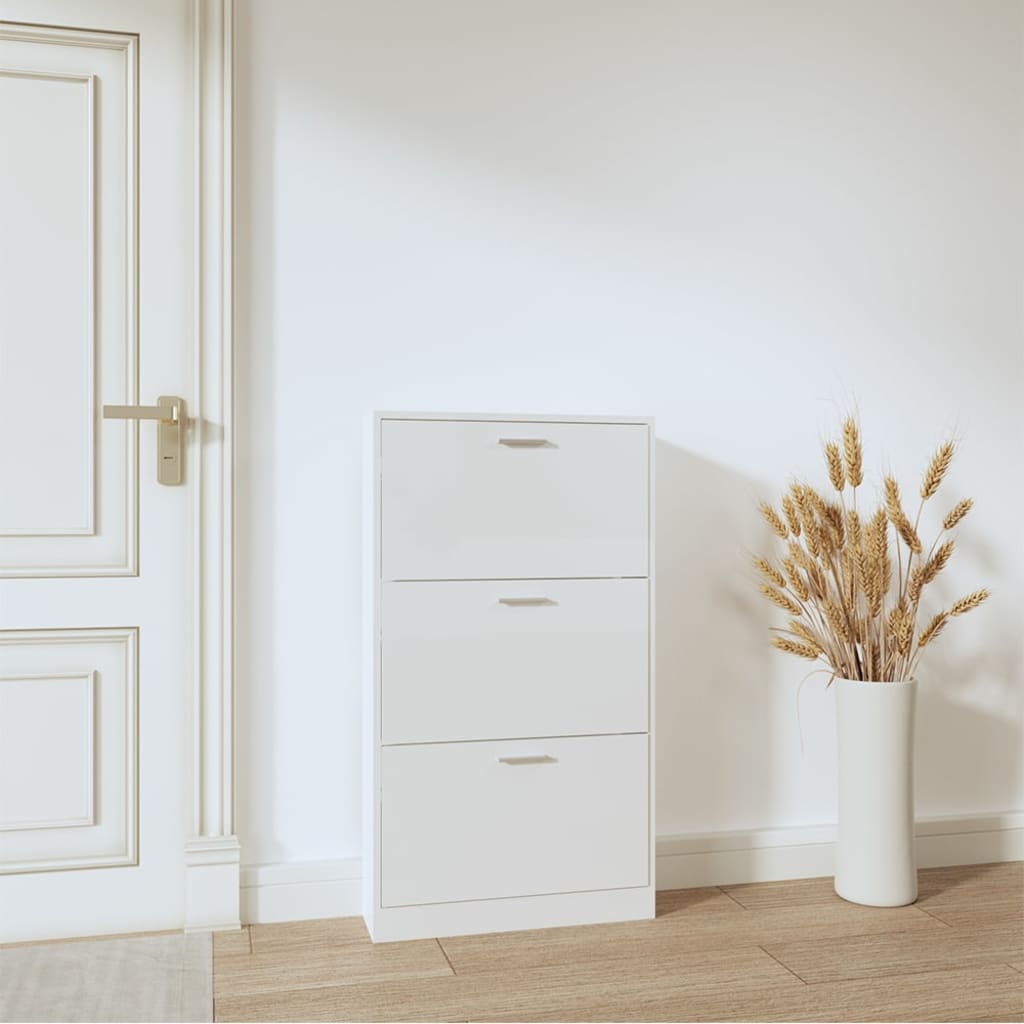 Shoe cabinet high-gloss white 59x17x108 cm wood-based material