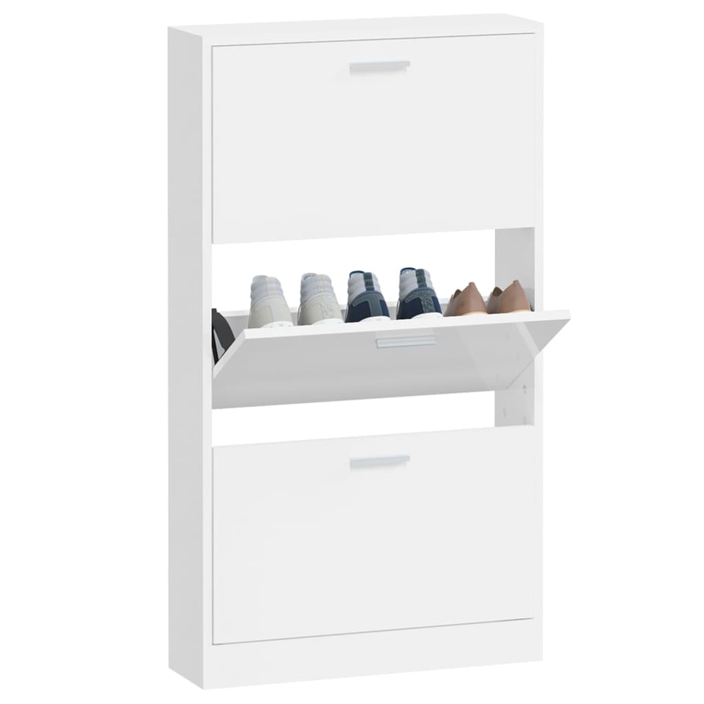 Shoe cabinet high-gloss white 59x17x108 cm wood-based material