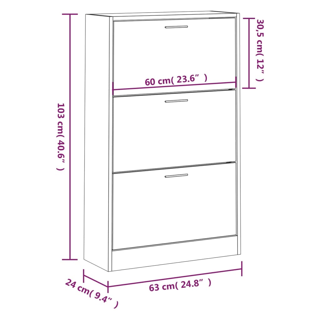 Shoe cabinet Sonoma oak 63x24x103 cm wood material