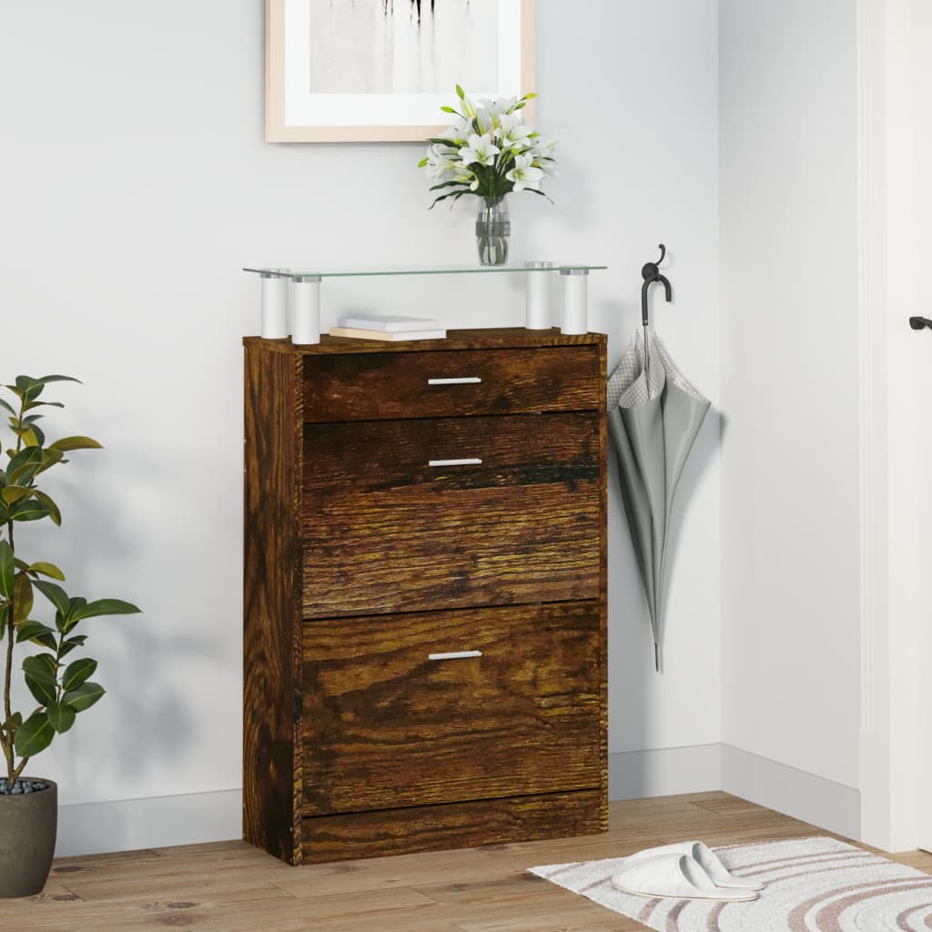 Shoe cabinet smoked oak 63x24x104 cm wood material
