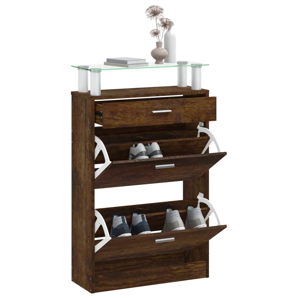 Shoe cabinet smoked oak 63x24x104 cm wood material