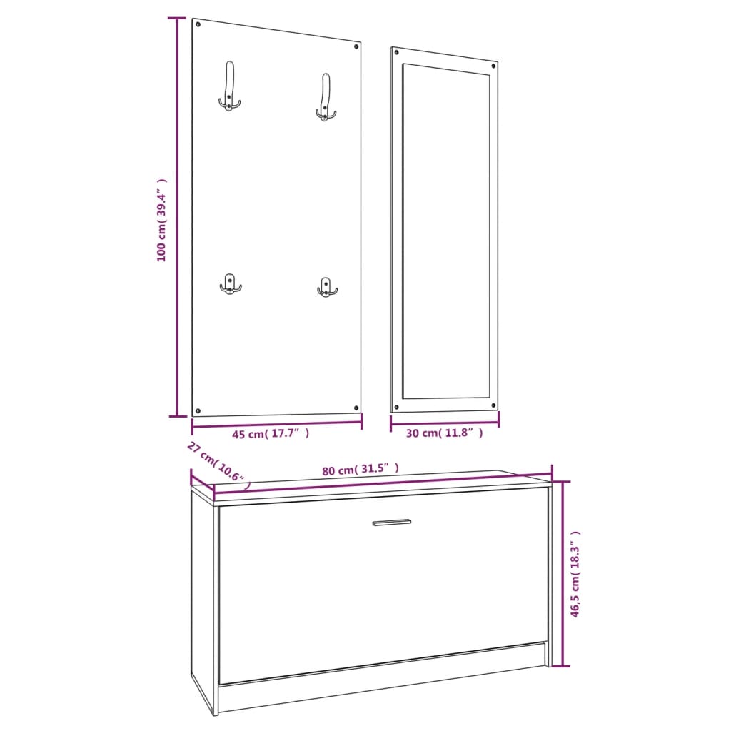 3-piece hallway furniture set Sonoma oak wood-based material