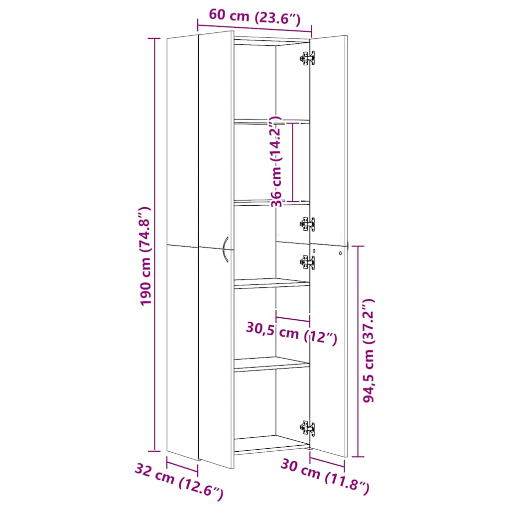 Büroschrank Räuchereiche 60x32x190 cm Holzwerkstoff