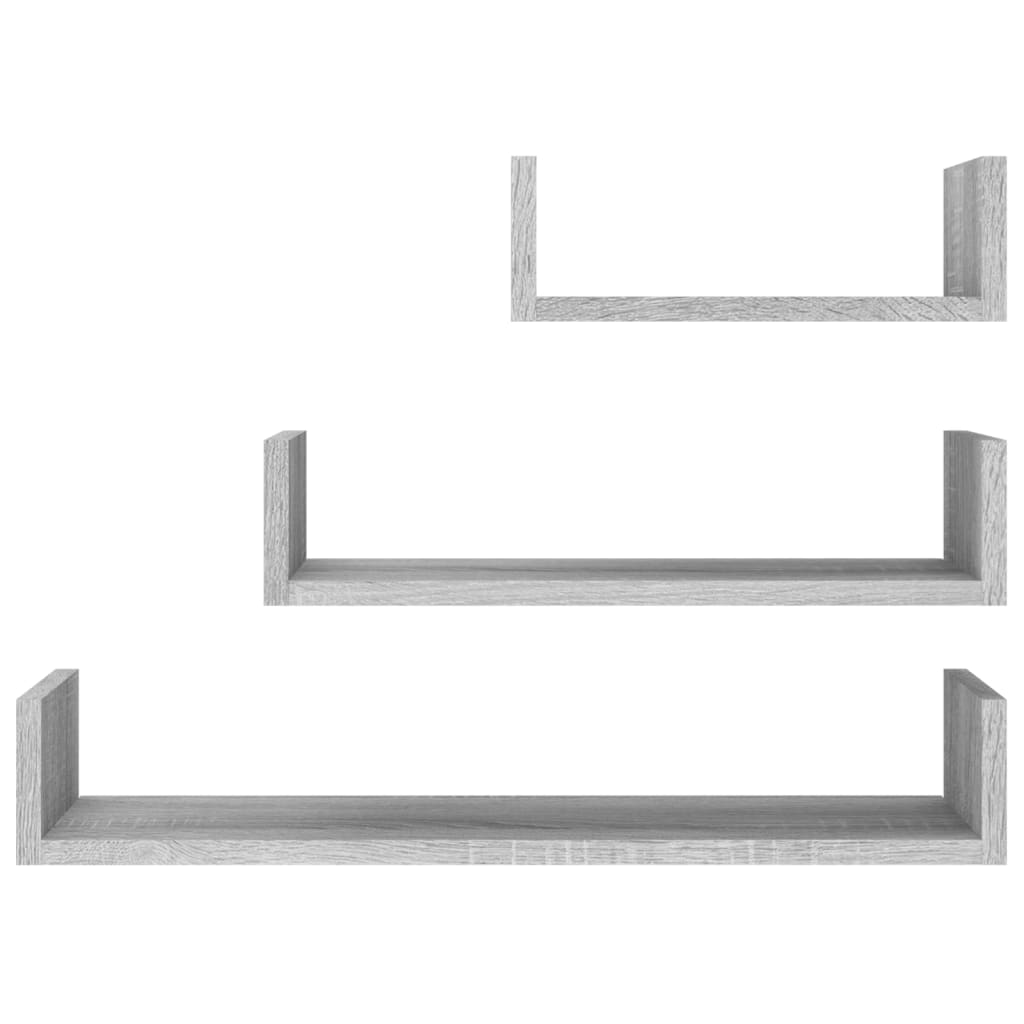 Wall shelves 3 pcs. Gray Sonoma wood material