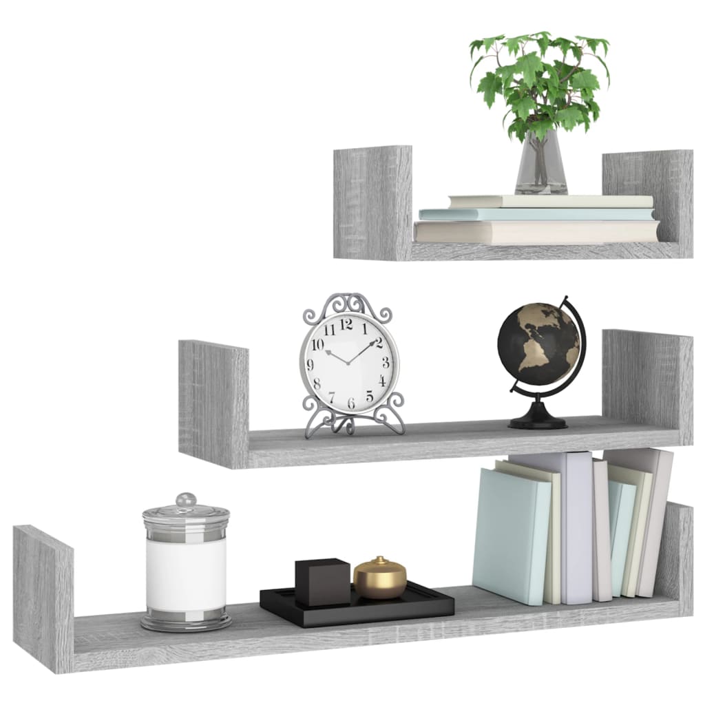 Wall shelves 3 pcs. Gray Sonoma wood material