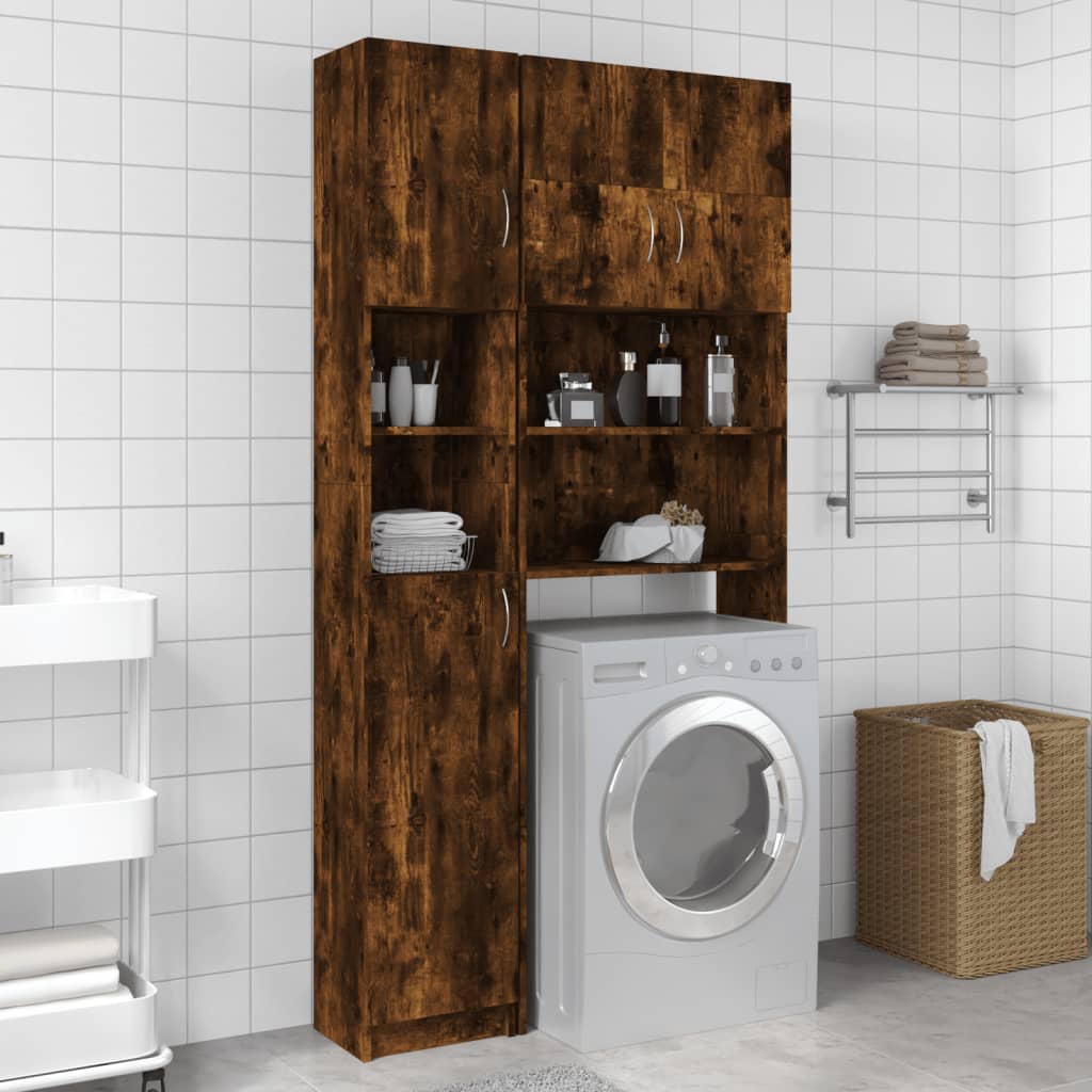 Bathroom Cabinet Smoked Oak 32x25.5x190 cm Wood Material